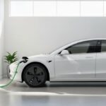 Carregar carro elétrico no Brasil em garagem residencial com estação de recarga doméstica e veículo conectado ao carregador