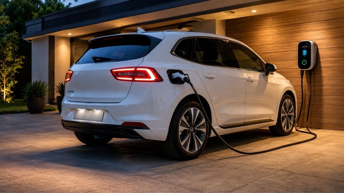 Carro elétrico carregando em casa com wallbox instalado na garagem
