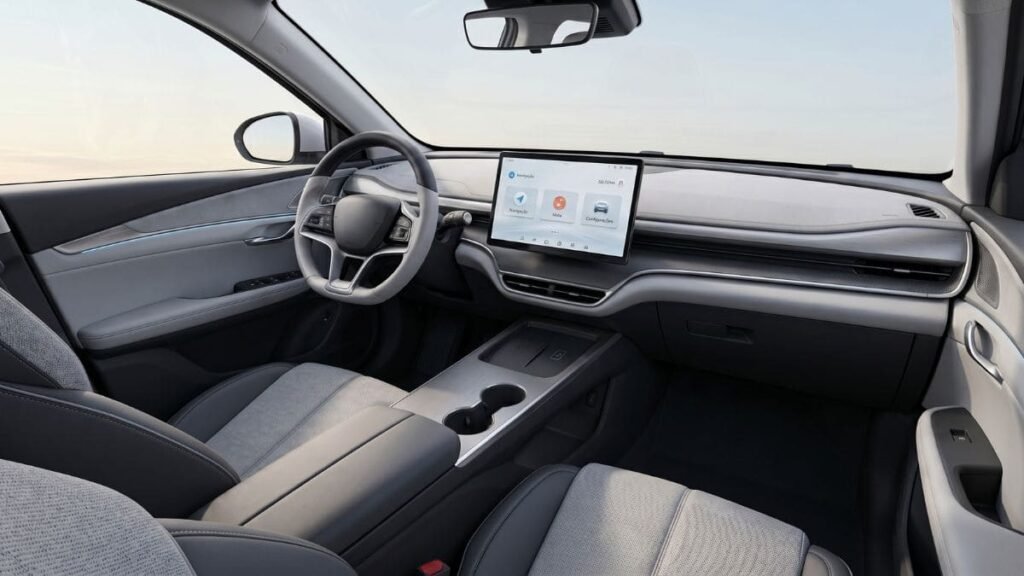 Interior do Novo BYD Dolphin Mini em representação baseada em protótipo