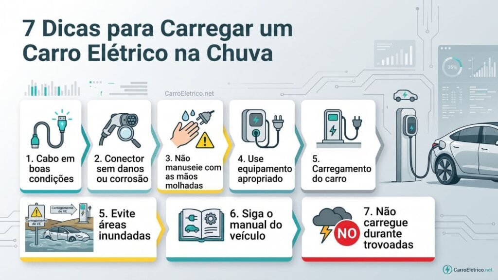 Sete cuidados para carregar carro elétrico na chuva com segurança