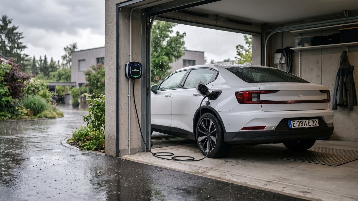 Pode carregar carro elétrico na chuva com wallbox instalado em garagem residencial